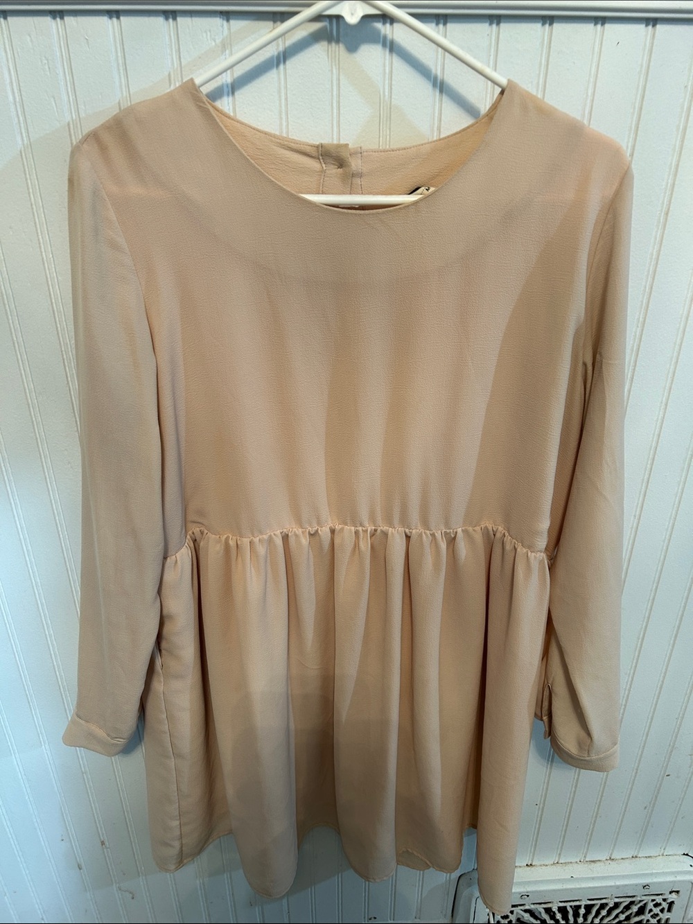 Women's Beige Midi Dress with Gathered Waist